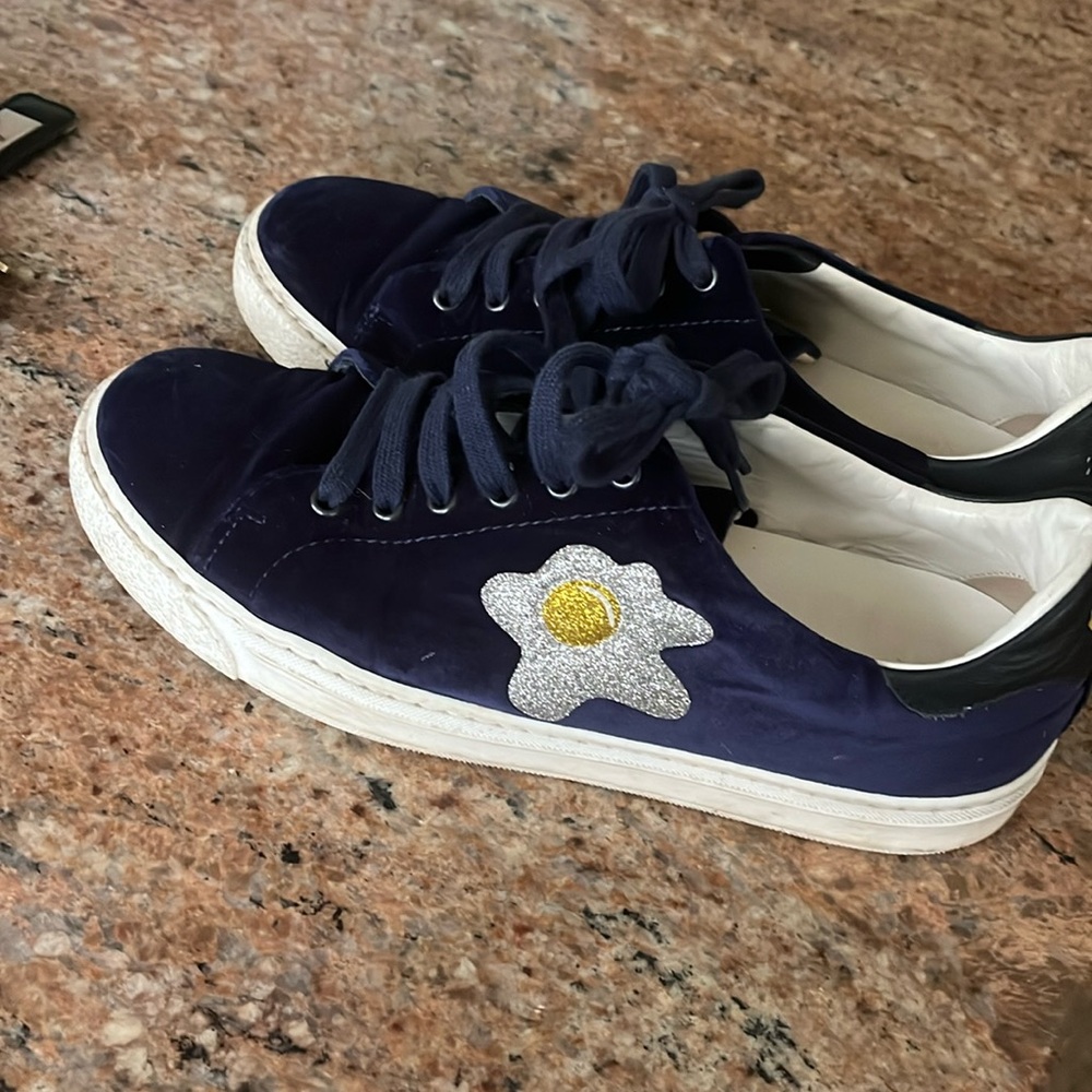 Rare Anya Hindmarch Made in Italy Indigo Velvet Glitter Egg Shoes size 37
